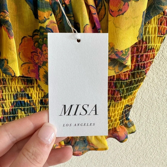 NWT MISA Los Angeles Cara Floral-Print Ruffle Smocked Top in Grand Canary Yellow - Picture 7 of 14